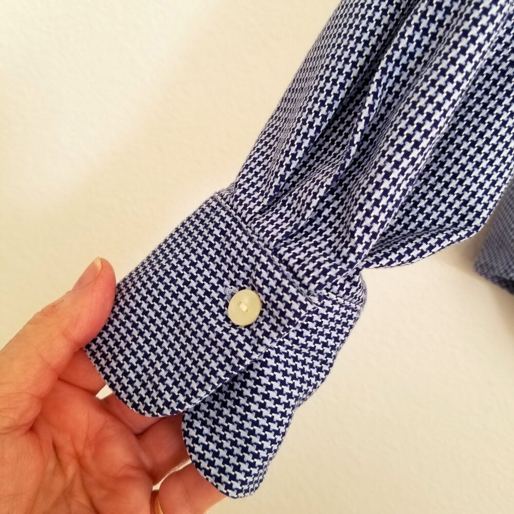 Womens GAP Long-Sleeve Fitted Shirt Sz M 100% Cotton Dark Navy Blu Houndstooth - Picture 6 of 15